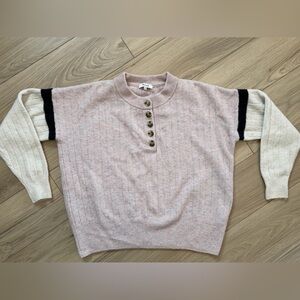 Madewell striped Bowden Henley sweater. Wool Alpaca stretchy. Pink cream, navy